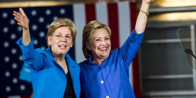 CINCINNATI, OH - Former Secretary of State Hillary Clinton accompanied by Senator Elizabeth Warren (D-MA) speaks to and meets Ohio voters during a rally at the Cincinnati Museum Center at Union Terminal in Cincinnati, Ohio on Monday, June 27, 2016. (Photo by Melina Mara/The Washington Post via Getty Images)