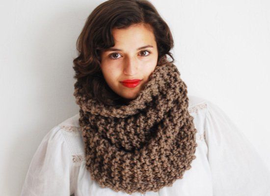 Infinity Scarf Or Hood, Hand Knit In Taupe Wool Blend, $36