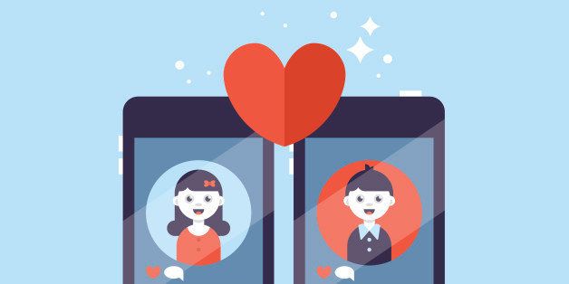 Online dating app concept with man and woman. Vector illustration