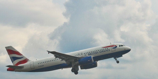 A view of British Airways plane, the flag carrier and the largest airline in the United Kingdom, takin off from its main hub