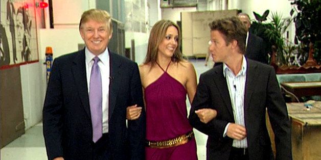 VIDEO FRAME GRAB: In this 2005 frame from video, Donald Trump prepares for an appearance on 'Days of Our Lives' with actress Arianne Zucker (center). He is accompanied to the set by Access Hollywood host Billy Bush. (Obtained by The Washington Post via Getty Images)