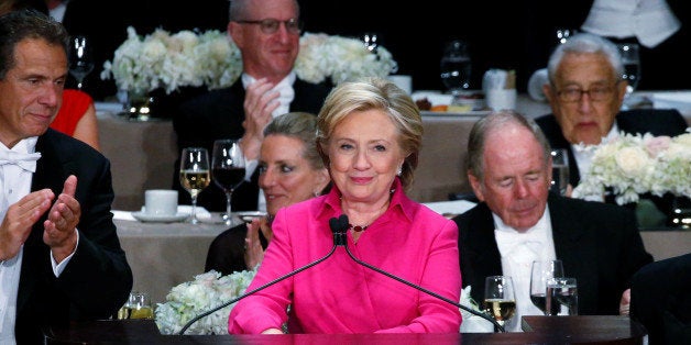 Democratic U.S. presidential nominee Hillary Clinton delivers remarks at the Alfred E. Smith Memorial Foundation dinner in New York, U.S. October 20, 2016. REUTERS/Jonathan Ernst