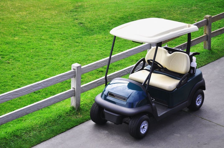 Looking down on a golf cart