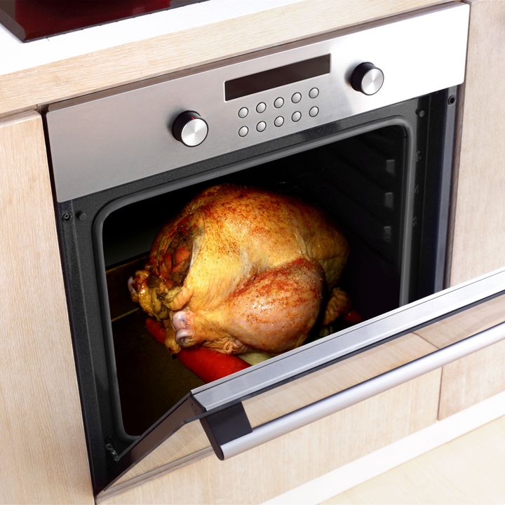 appetizing roast turkey in the oven for thanksgiving day
