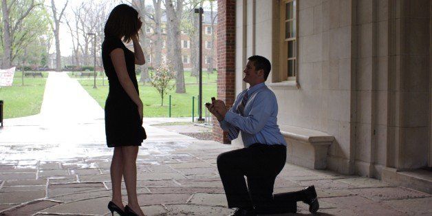 A surprise marriage proposal on a college campus