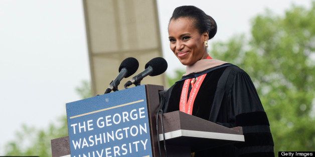 WASHINGTON, DC - MAY 19: Kerry Washington speaks and receives an honorary degree - Doctor of Fine Arts, honoris causa during the George Washington University 2013 commencement on the National Mall on May 19, 2013 in Washington, DC. (Photo by Kris Connor/Getty Images)