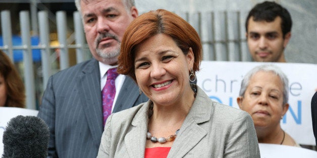 NEW YORK, NY - AUGUST 28: Christine Quinn campaigns in the 2013 New York City Mayoral Race in the Upper West Side on August 28, 2013 in New York City. (Photo by Rob Kim/Getty Images)