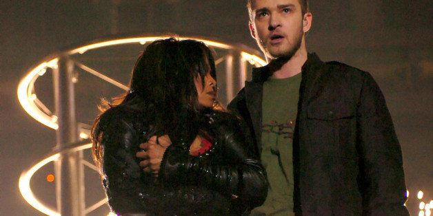 Janet Jackson and Justin Timberlake performs during the half - time show at Super Bowl XXXVIII (Photo by Kevin Mazur/WireImage)