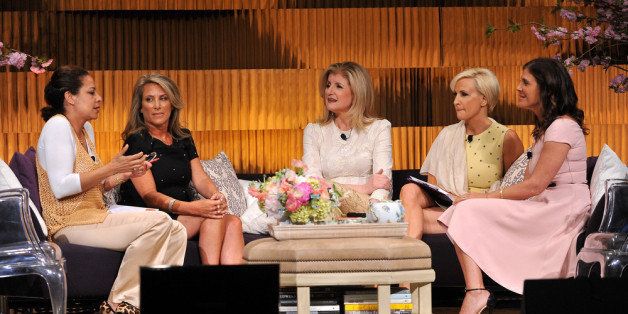 NEW YORK, NY - APRIL 24: (EXCLUSIVE COVERAGE) (L-R) Adaora Udoji, Shelley Zalis, Arianna Huffington, Mika Brzezinski, and Tracey Stewart speak on stage during THRIVE: A Third Metric Live Event at New York City Center on April 24, 2014 in New York City. (Photo by D Dipasupil/Getty Images)