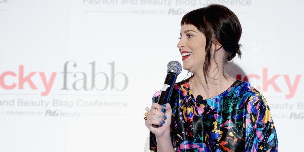 BEVERLY HILLS, CA - APRIL 04: Founder and CEO of Nasty Gal, Sophia Amoruso speaks onstage with Aquacai water during Lucky FA