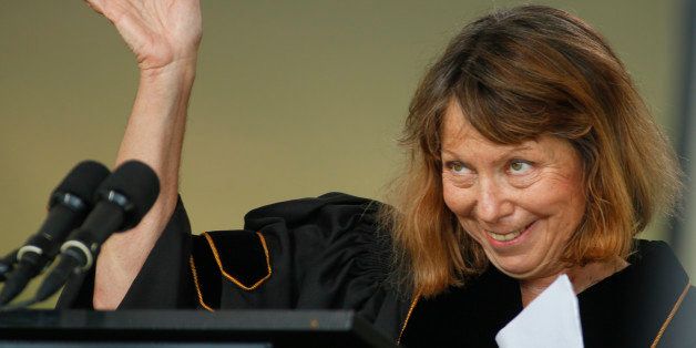 WINSTON SALEM, NC: Jill Abramson, former executive editor at the New York Times waves after speaking during commencement ceremonies for Wake Forest University on May 19, 2014 in Winston Salem, North Carolina. Abramson delivered the commencement address at the university, her first public remarks since she was abruptly fired from her position last Wednesday. (Photo by Chris Keane/Getty Images)
