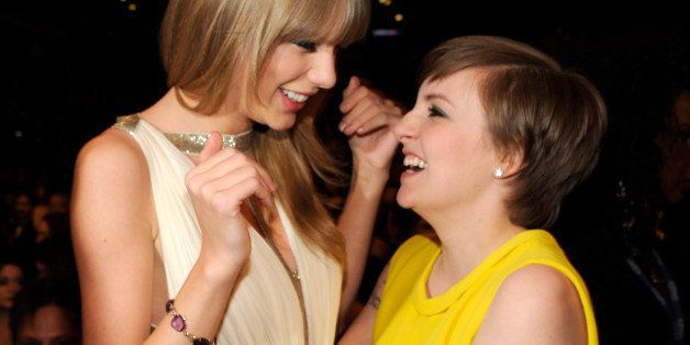 LOS ANGELES, CA - FEBRUARY 10: Taylor Swift and Lena Dunham attend the 55th Annual GRAMMY Awards at STAPLES Center on February 10, 2013 in Los Angeles, California. (Photo by Kevin Mazur/WireImage)