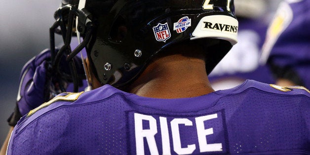 ARLINGTON, TX - AUGUST 16: Ray Rice #27 of the Baltimore Ravens sits on the bench against the Dallas Cowboys in the first half of their preseason game at AT&T Stadium on August 16, 2014 in Arlington, Texas. (Photo by Ronald Martinez/Getty Images)