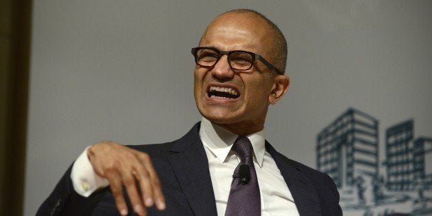 BEIJING, CHINA - SEPTEMBER 25: (CHINA OUT) CEO of Microsoft Satya Nadella gives a lecture about dream, struggle and creation