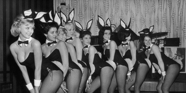 A line of Playboy 'bunny girls' at the Bal Tabarin restaurant in London, 11th February 1963. (Photo by FPG/Hulton Archive/Getty Images)