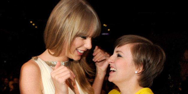 LOS ANGELES, CA - FEBRUARY 10: Taylor Swift and Lena Dunham attend the 55th Annual GRAMMY Awards at STAPLES Center on February 10, 2013 in Los Angeles, California. (Photo by Kevin Mazur/WireImage)