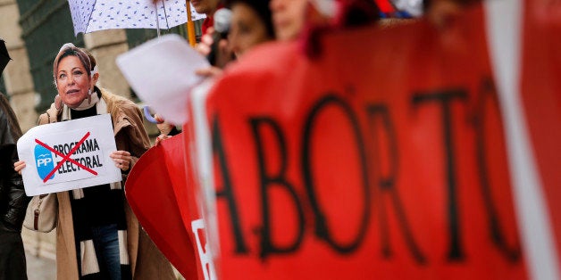 Pro-life supporters from 'Derecho a vivir' (The right to live) association protest during a demonstration against abortion in