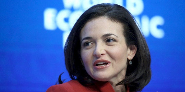 Sheryl Sandberg, billionaire and chief operating officer of Facebook Inc., speaks during a session on day two of the World Economic Forum (WEF) in Davos, Switzerland, on Thursday, Jan. 22, 2015. World leaders, influential executives, bankers and policy makers attend the 45th annual meeting of the World Economic Forum in Davos from Jan. 21-24. Photographer: Chris Ratcliffe/Bloomberg via Getty Images 