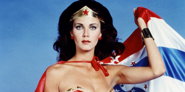 Lynda Carter, US actress, in costume in a studio portrait issued as publicity for the US television series, 'Wonder Woman', U
