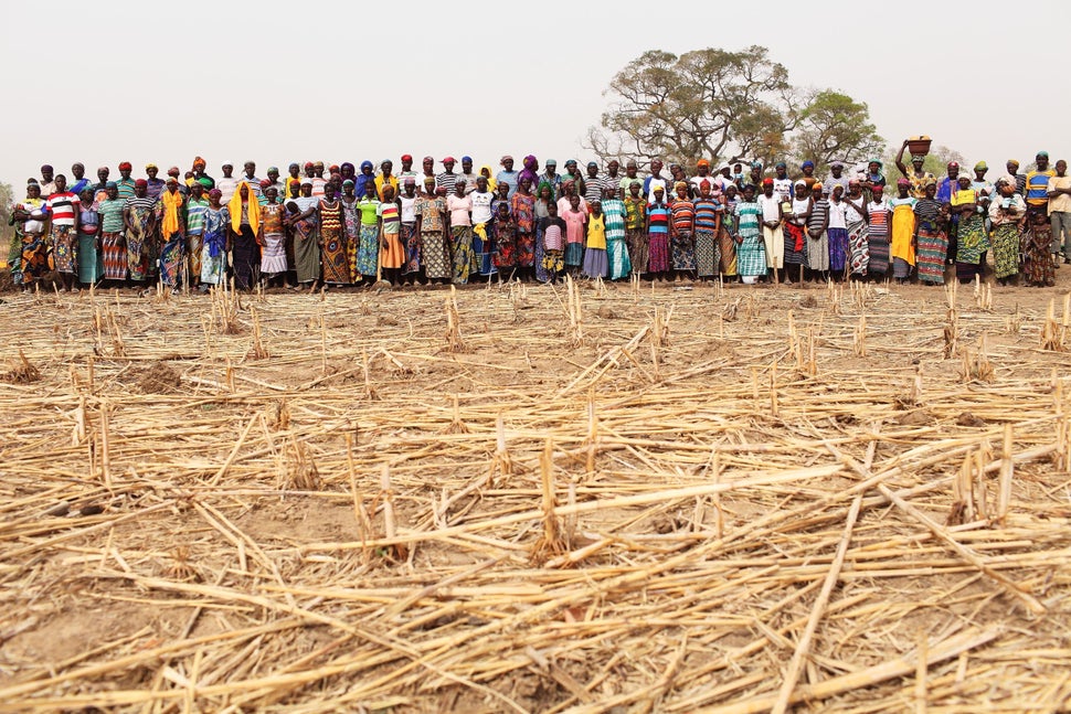 Women taking part in a cash for work program run by the French non-governmental organization Action Against Hunger to build d