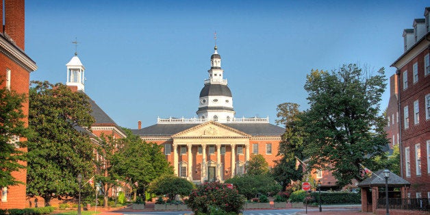 Maryland State House With Dome and Government Buildings in Downtown Historic Annapolis