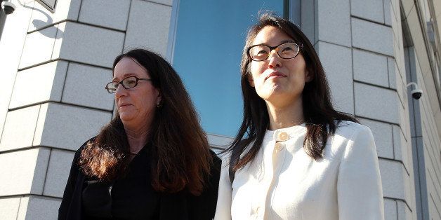 SAN FRANCISCO, CA - MARCH 27: Ellen Pao (R) leaves the San Francisco Superior Court Civic Center Courthouse with her attorney Therese Lawlwess on March 27, 2015 in San Francisco, California. A jury found no gender bias against Reddit interim CEO Ellen Pao and former employee at Silicon Valley venture capital firm Kleiner Perkins Caulfield and Byers. Pao was suing Kleiner Perkins Caulfield and Byers for $16 million alleging she was sexually harassed by male officials. (Photo by Justin Sullivan/Getty Images)