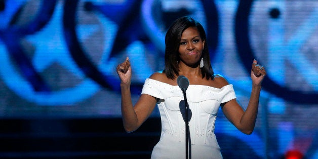 United States First Lady Michelle Obama speaks during a taping of the Black Girls Rock award ceremony at the New Jersey Performing Arts Center, Saturday, March 28, 2015, in Newark. (AP Photo/Julio Cortez)