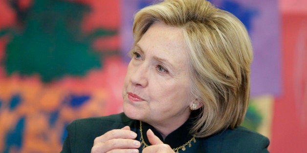 Democratic presidential candidate Hillary Rodham Clinton speaks to child care workers during a visit to the Center For New Ho