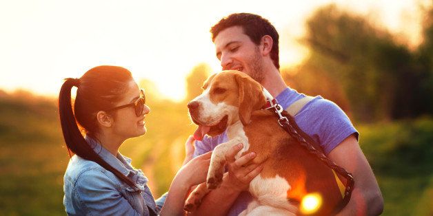 Young couple and a dog
