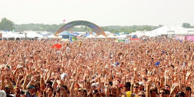 MANCHESTER, TN - JUNE 11: A general view of the crowd as Damian Marley & Nas perform onstage during Bonnaroo 2010 at What Stage on June 11, 2010 in Manchester, Tennessee. (Photo by Jeff Kravitz/FilmMagic)