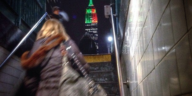 Blurred woman walking up stairs