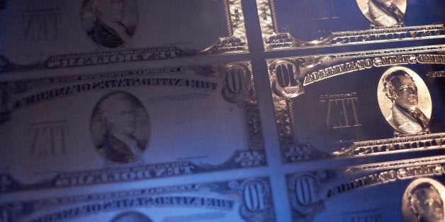 WASHINGTON, DC - JUNE 18: A display of $10 note currency plates from the past century are seen at a press conference at the