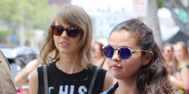 WEST HOLLYWOOD, CA - JUNE 16: Taylor Swift and Selena Gomez seen out on a sunny day in West Hollywood, California on June 16,