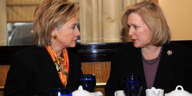 UNITED STATES - JANUARY 25: Secretary of State Hillary Clinton has lunch wtih her replacement, the new Senator Kirsten Gillibrand, at Oscars Restaurant on 50th Street and Lexington Avenue (Photo by Enid Alvarez/NY Daily News Archive via Getty Images)