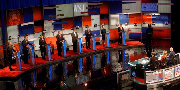 Republican presidential candidates John Kasich, Jeb Bush, Marco Rubio, Donald Trump, Ben Carson, Ted Cruz, Carly Fiorina and