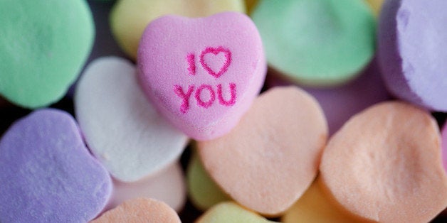 Candy hearts with 'i love you' message.