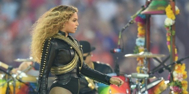 Beyonce performs during Super Bowl 50 between the Carolina Panthers and the Denver Broncos at Levi's Stadium in Santa Clara,