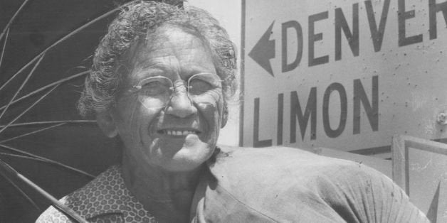 6-4-1959, MAY 12 1960; Mrs. Emma Gatewood, 71, Toting 15-LB. Pack; She hiked from Missouri to Oregon without aid in 1959.; (Photo By The Denver Post via Getty Images)