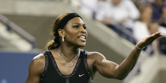 FLUSHING MEADOWS, UNITED STATES: Serena Williams of the US complains about a call during her match against Jennifer Capriati 07 September, 2004 at the US Open Tennis Tournament in Flushing Meadows, NY. Capriati won, 2-6, 6-4, 6-4. AFP PHOTO/DON EMMERT (Photo credit should read DON EMMERT/AFP/Getty Images)