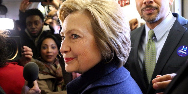 BRONX, NY - APRIL 07: U.S. Presidential candidate Hillary Clinton (D-NY) and Bronx borough President Ruben Diaz Jr. ride the subway from the 161st Street to the 170th Street subway station in the Bronx, NY, on April 07, 2016. (Photo by Yana Paskova/For The Washington Post via Getty Images)