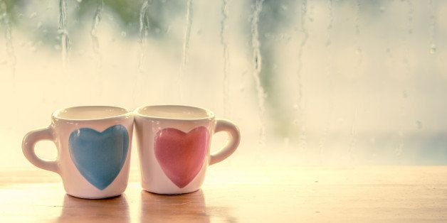 two lovely glass on rainy day window background in vintage color tone
