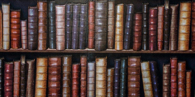 Bookshelf wallpaper rows.