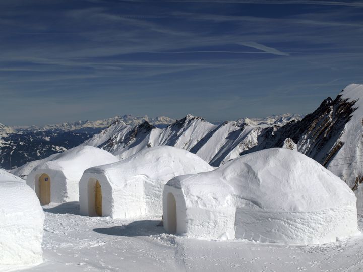 three igloos in the mountains ...