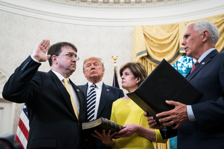 Secretary of the Department of Veterans Affairs Robert Wilkie, who is seen being sworn into office in July, expressed satisfaction with this year's report, but said "there's still plenty of work to do."