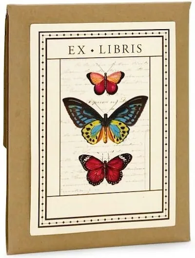Vintage Ex Libris Girl, Pen, Books & Owl Template Label