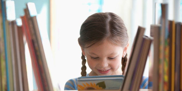 children reading in library