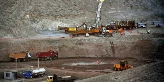 View of the area where a new machine to drill a third hole will be installed, in Copiapo, 800 km north of Santiago, on September 8, 2010, where 33 miners have been trapped for the past month some 700 metres underground since a cave-in, . A tunnel being drilled to the trapped Chilean miners is making remarkably quick progress, but officials stuck Wednesday to the rescue target of between early November and early December. AFP PHOOT/Ariel MARINKOVIC (Photo credit should read ARIEL MARINKOVIC/AFP/Getty Images)