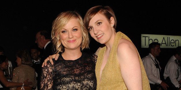 Amy Poehler, left and Lena Dunham attend the TIME's 100 Most Influential People in the World Gala on Tuesday, April, 23, 2013 in New York City, New York. (Photo by Brad Barket/Invision for The Hollywood Reporter/AP Images)