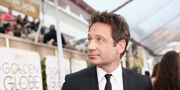 LOS ANGELES, CA - JANUARY 11: 72nd ANNUAL GOLDEN GLOBE AWARDS -- Pictured: Actor David Duchovny arrives to the 72nd Annual Golden Globe Awards held at the Beverly Hilton Hotel on January 11, 2015. (Photo by: Christopher Polk/NBC/NBCU Photo Bank)