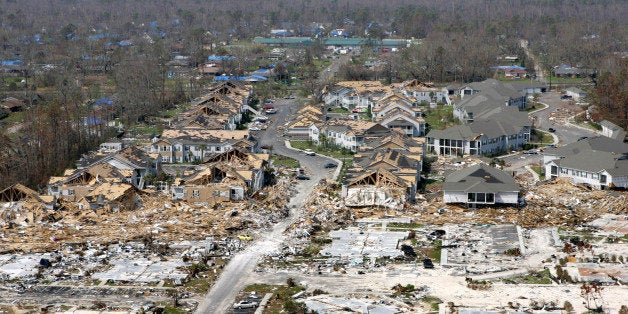 **FILE** Empty foundations and destroyed homes litter the Gulf Coast in Gulfport Miss., in the wake of Hurricane Katrina Tuesday Sept. 13, 2005. As Mississippi recovers from Hurricane Katrina's destruction, many fear that the development to come could erase the charm and diversity of the state's eclectic Gulf Coast communities. Its clear that the casio's will be rebuilt residents and officials hope the new landscape that emerges from the rubble won't be dominated by high-rise condos and tacky strip malls. (AP Photo/Rob Carr, File)